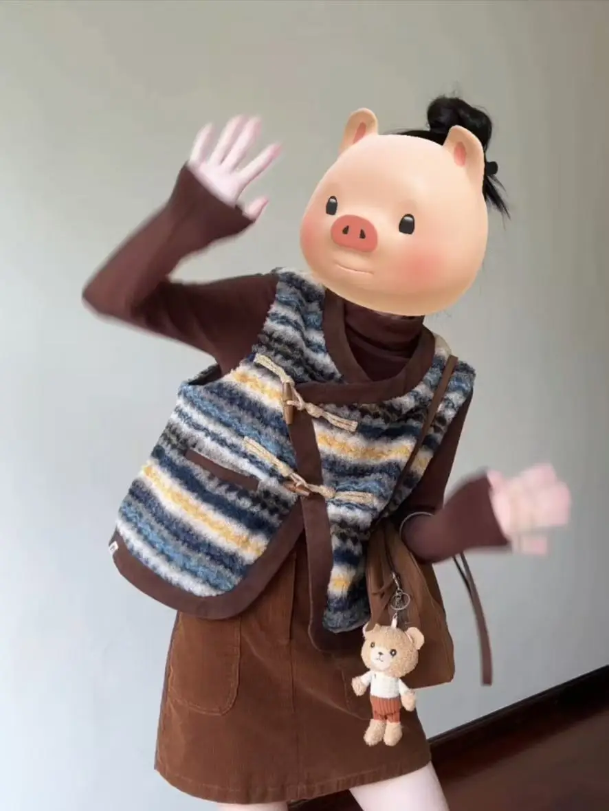 Rétro coréen Sle femmes gilet haut superposition Faion vêtements d'extérieur rayé couleur Blo polyvalent automne hiver petite taille manteau