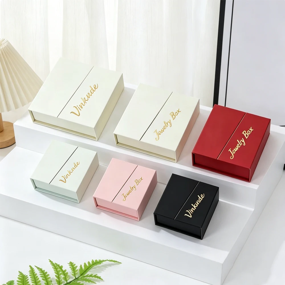 10pcs Custom Logo Magnet Paper Jewelry Box Earrings Bracelet Brooch Storage Case Rings Key Organizer Gift Packing Display Boxes