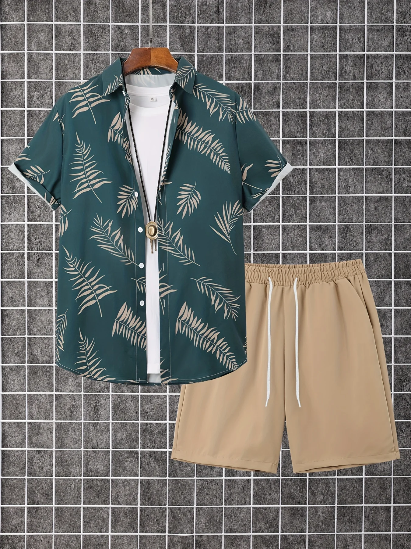

2025 New Summer Casual Men's Shirt and Beach Shorts Set 3D Leaf Print Short-Sleeve Outdoor Street Style Men's Two-Piece Set