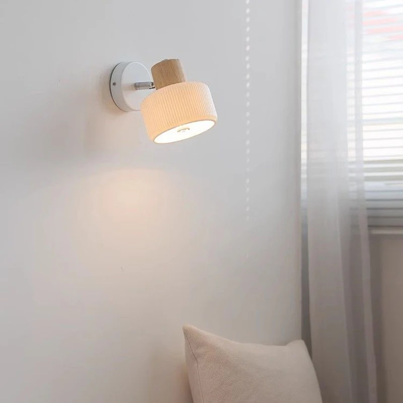 

Japanese Style Wood Log Wall Lamp Milky White Ceramics Sconces Adjustable Joint Bedroom Bedside Wall Light for Living Room Aisle