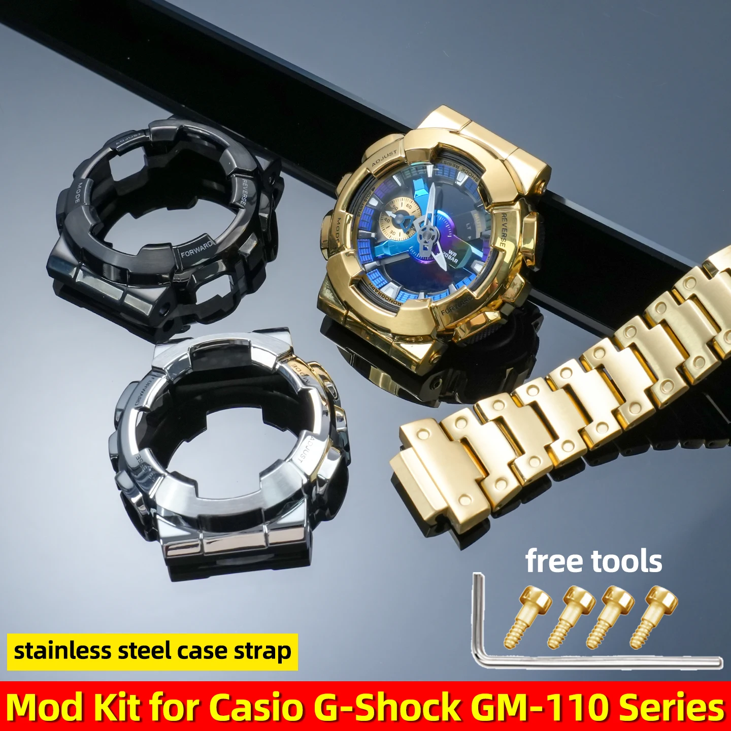 

For Casio G-Shock GM-110 GM110 Watch Band Stainless Steel Metal Case Strap Modification Kit Luxury Watch Accessories