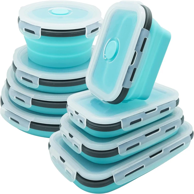 8 Pack Collapsible Silicone Food Storage Containers with Lids, Freezer & Dishwasher Safe, Foldable Lunch Box for Camper