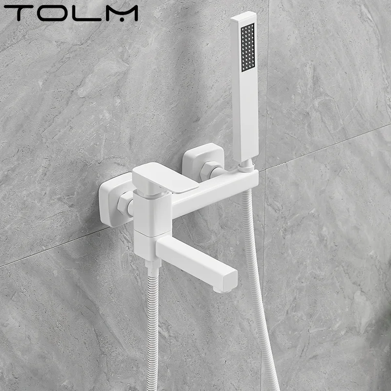 TOLM nero/bianco supporto per irrigatore per doccia a mano ugello di riempimento per vasca da bagno Set di rubinetti per bagno monocomando integrato