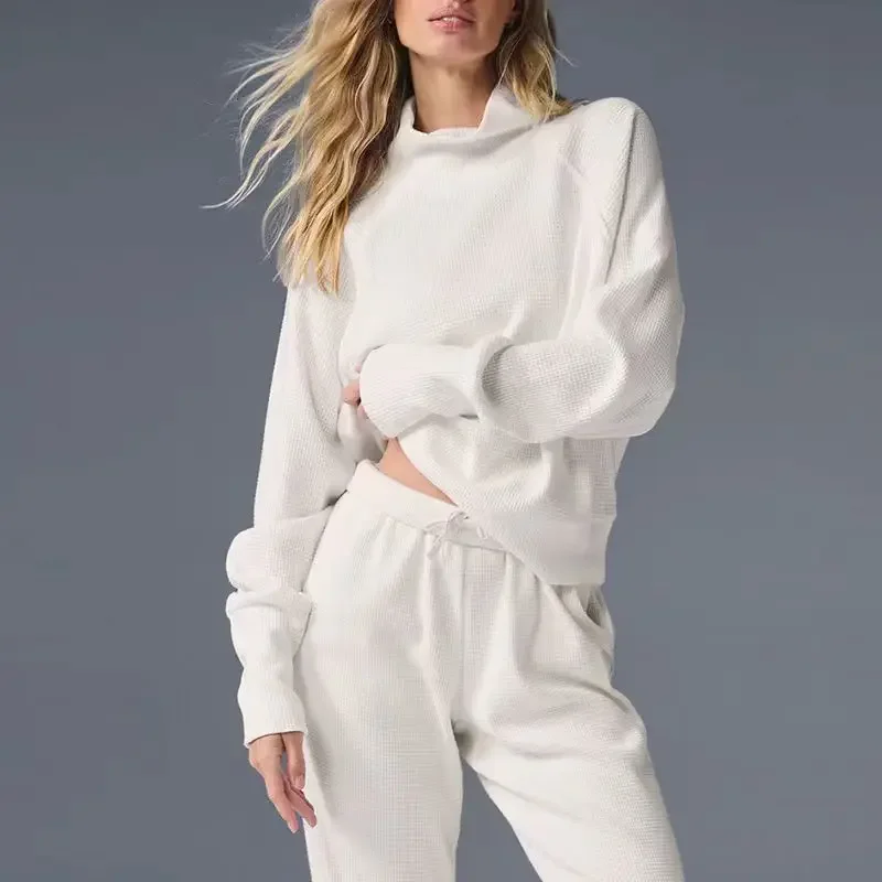 

AI Long Sleeved Waffle Weekend Escape Mock Neck Long Sleeve Jogger on-trend Mock Neck Shirt Comfortable and Warm Pants Shorts