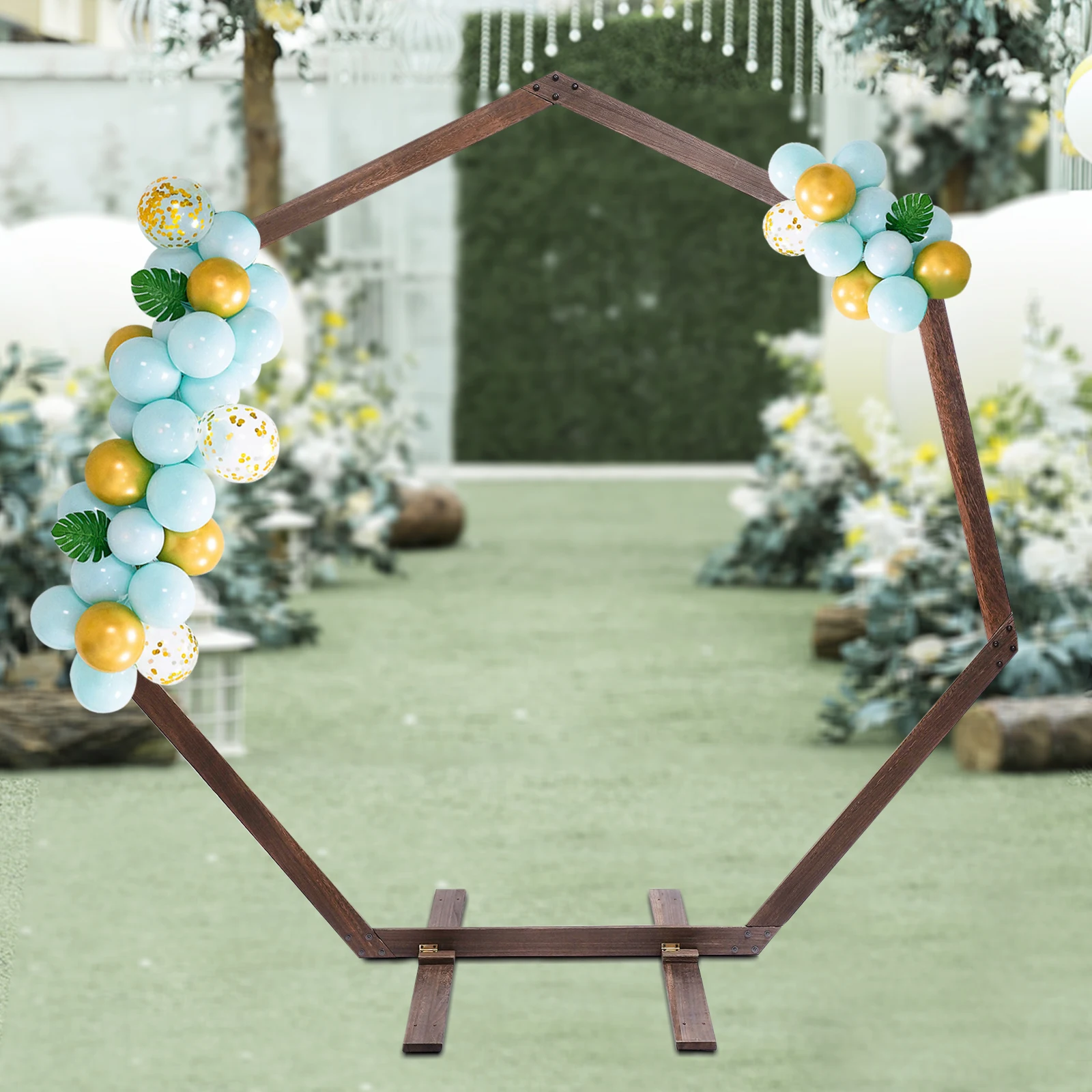 Heptagonal Wedding Garden Arch with Base Wedding Balloon Arches for Ceremony Arch Backdrop for Indoor Outdoor Birthday Party Gar