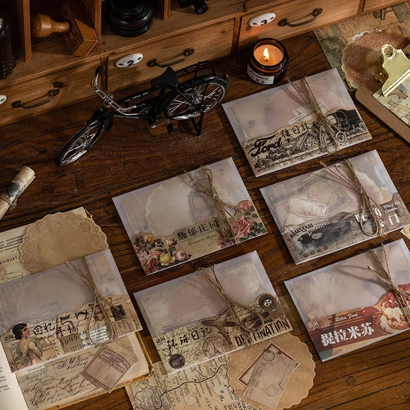 40pcs scrapbook decorative Pad Notes Retro message Vintage Sticker literary hand material account base paer