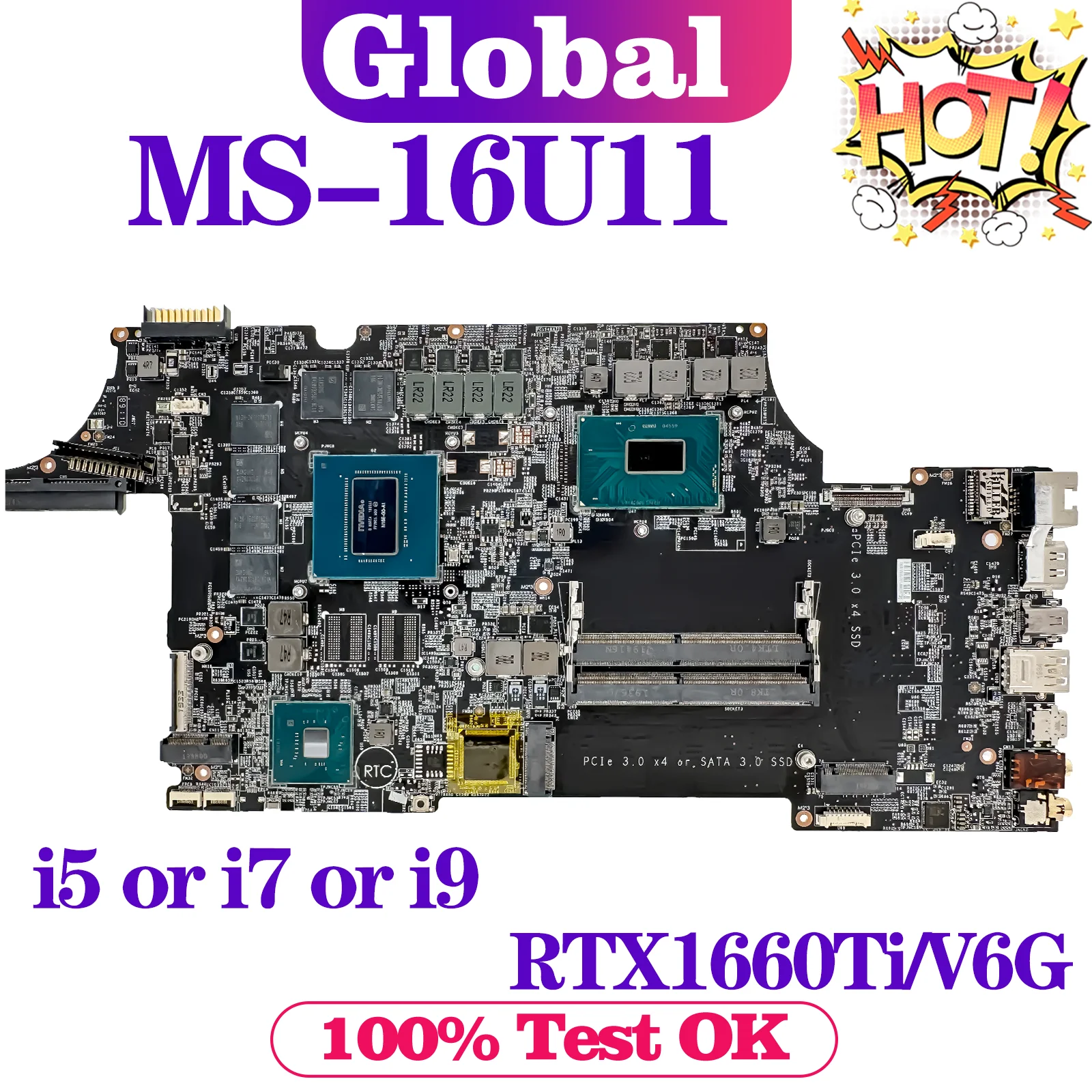 KEFU MS-16U1 Mainboard For MSI MS-16U11 GE65 Laptop Motherboard i5 i7 i9 9th Gen GTX1660Ti/V6G RTX2070/V8G