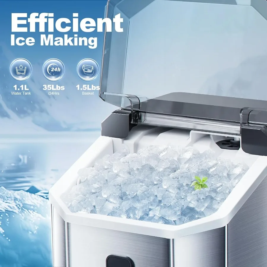 Machine à glaçons de pépites de comptoir avec fonction d'auto-nettoyage Machine à glaçons en acier inoxydable de 35 lb 24 H avec poignée de transport glace amovible