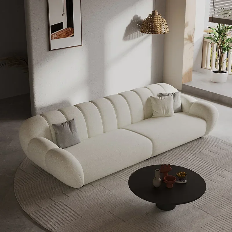 Retro Cream Style Fabric Sofa Light Luxury Living Room Small Apartment Straight Row Sofa Weaving