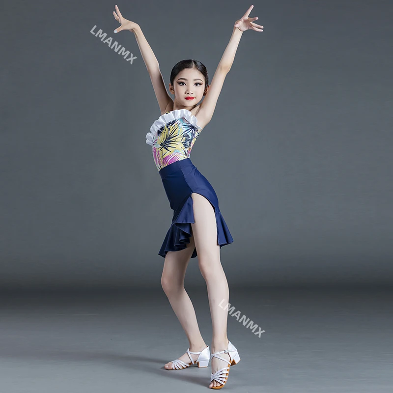 Latin Dance Practice Dress, Children's Strap Split Set Competition, Professional Performance of Dance Skirts