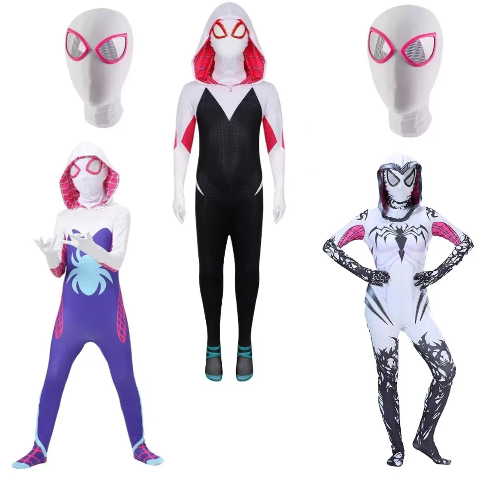 

Holiday Party Costumes Fantasy Sexy Dress Up Hoodies SwimsuitGirls Gwen Ghost Spider Costume Bodysuit Halloween Cosplay Hooded