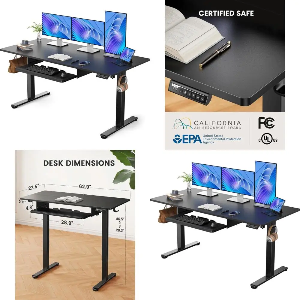 

Электрический регулируемый по высоте стол 63x28 с выдвижной полкой для клавиатуры, черный стол для работы стоя и сидя для домашнего офиса