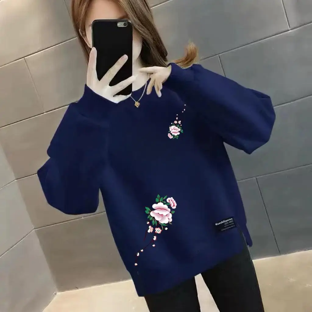 

Casual Fleece Lined Thick Long Sleeve Sweatshirt Loose Fit for Middle-Aged And Elderly Women Spring Autumn New Style Top
