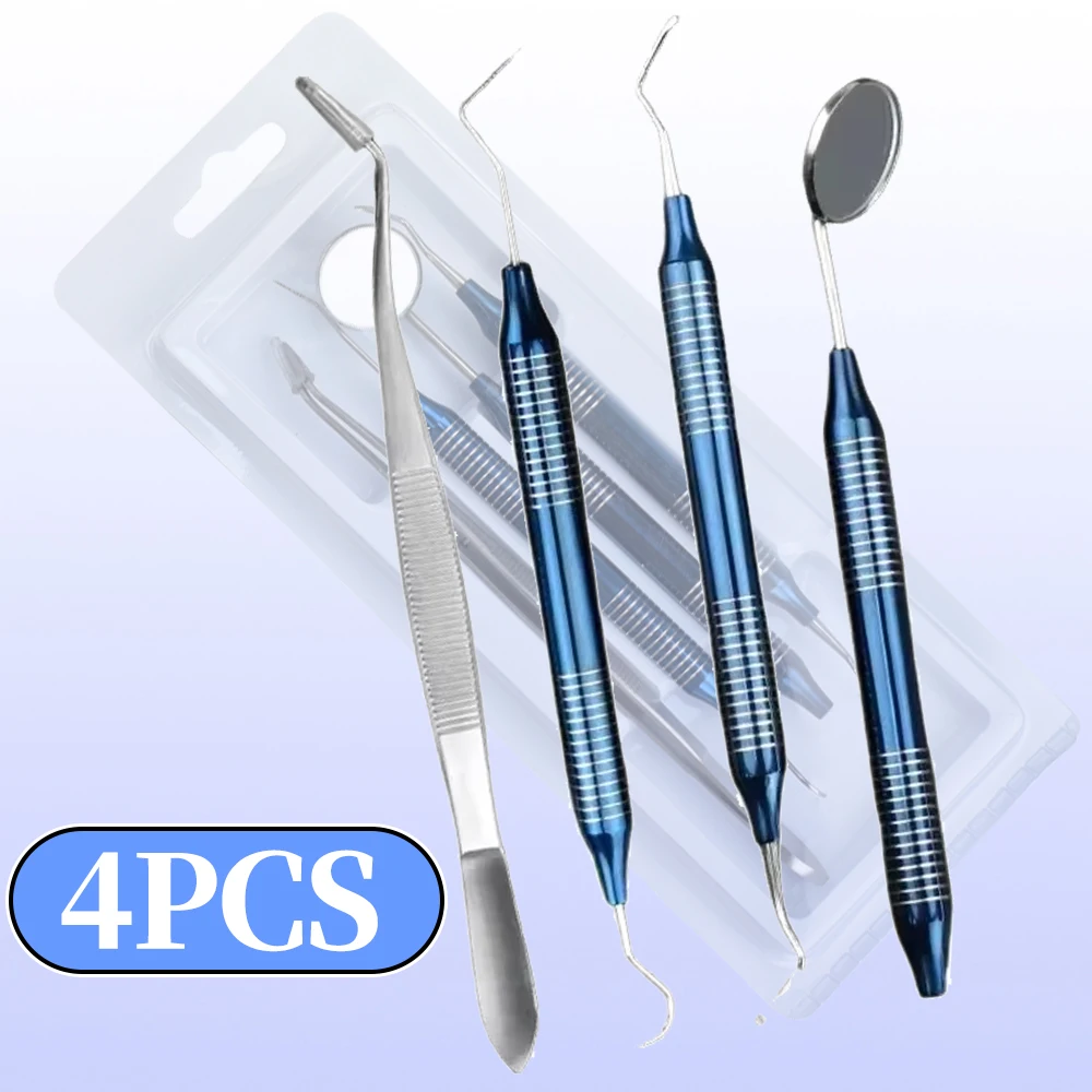 

4Pcs Dental Oral Cleaning Kit Scraper Mirror Scaler Set Plaque Remover Stainless Steel Care High Temperature Disinfection Tool