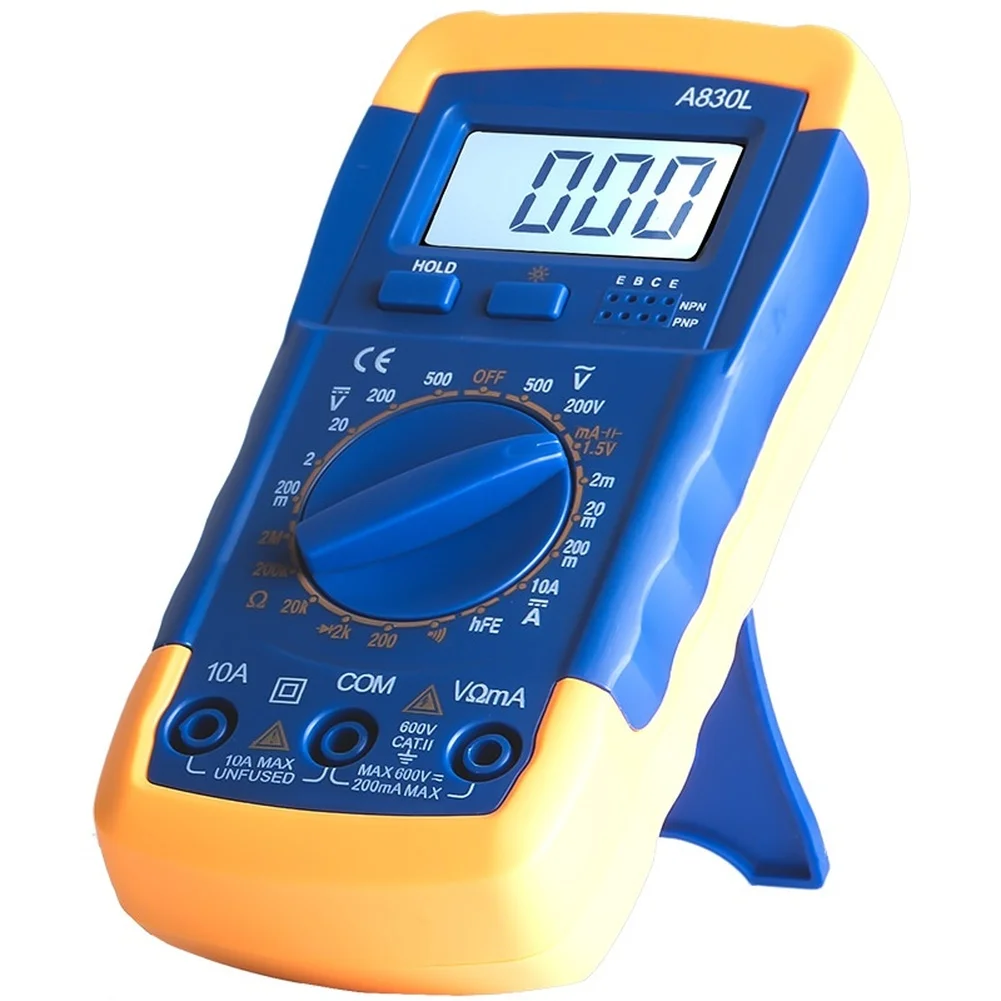 

Transistor Tester Digital Multimeter Self-provided 9V Battery LCD Screen 1999 Counts Measures DC AC Voltage Current Resistance