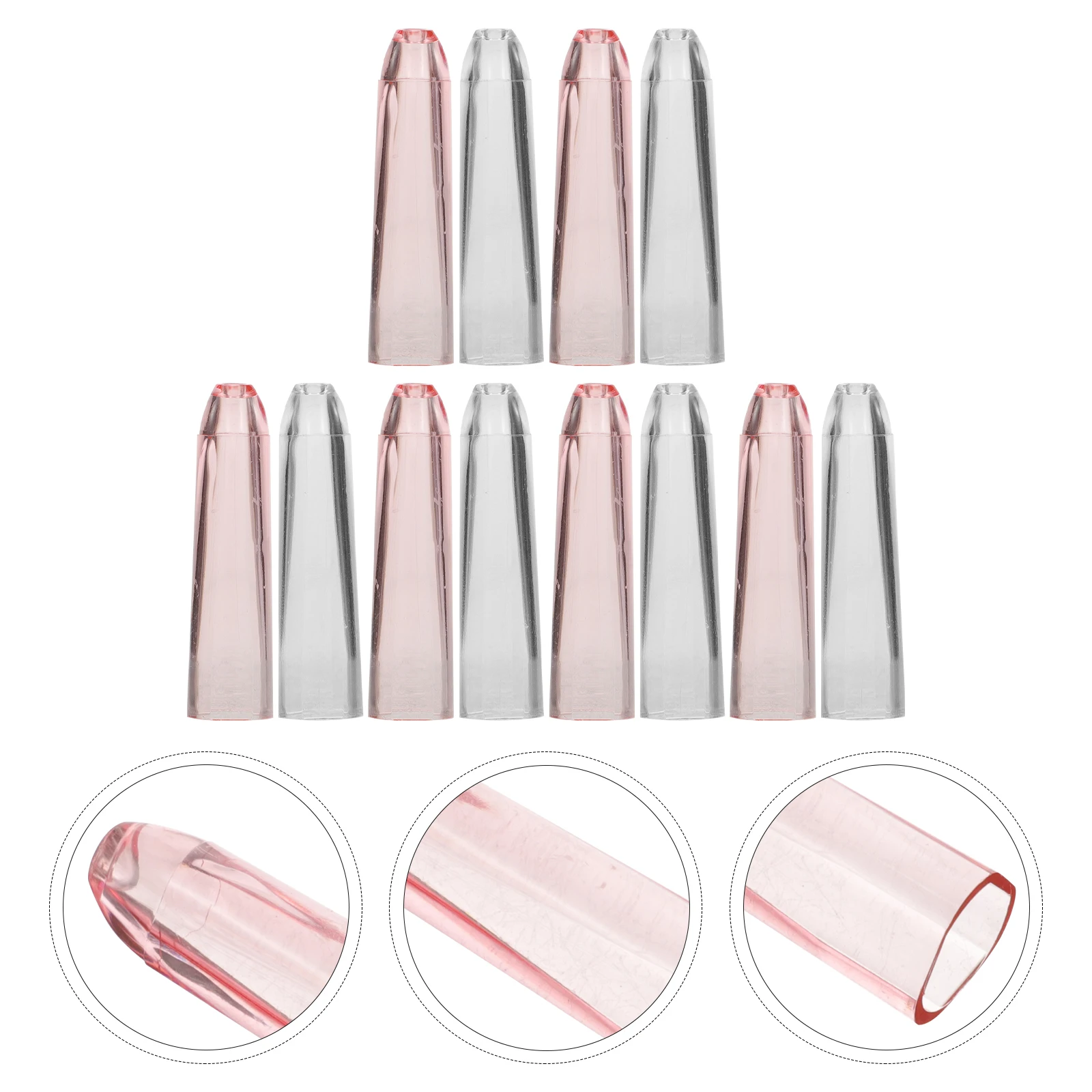 

12pcs Pencil Extenders Protector Cover Pink Transparent Plastic Safe Fine Great Long Use School Office Home Art Supplies