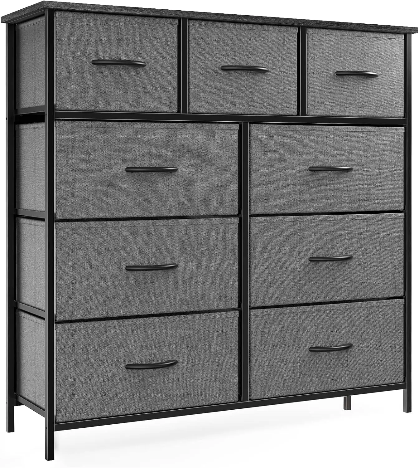

Dresser For Bedroom, 9 Storage Drawers, Wide Fabric Closet Chests Organizer Tower Furniture, Tv Stand With Wooden Top Metal