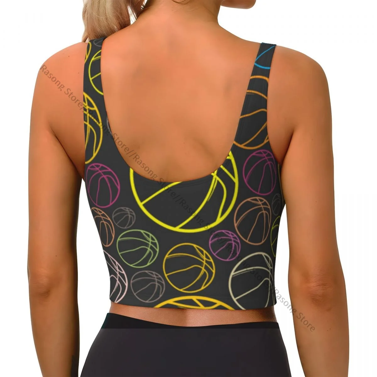 Sports Bra Women Running Yoga Clothes Vest Basket Balls Sketch Pattern Gathering Fitness Vest