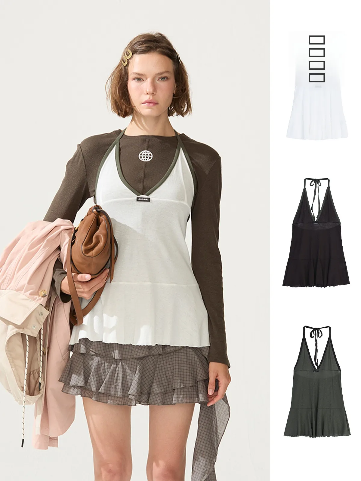 

Brand OIIORIRI Pure Color V-ne Strap GoGoBuyer Handbag Store Early Autumn New Arrival Women's Cotton Vest