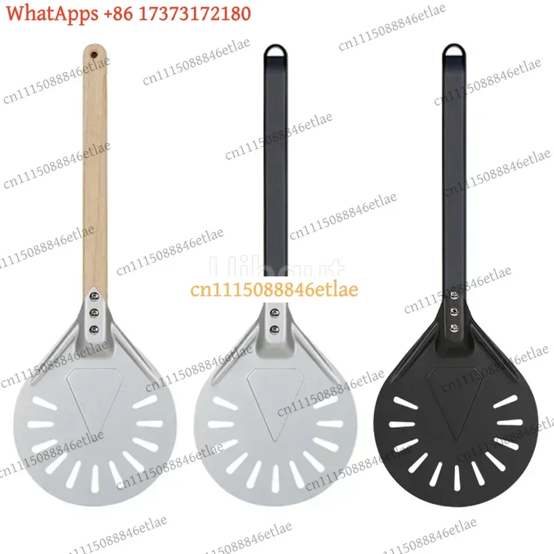 k3 Universal Perforated Pizza Turner 7 8 9 Inch Aluminum Peel Paddle With Non-Slip Wooden Handle Baking Tools