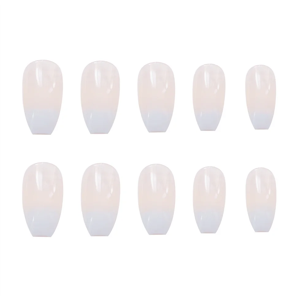 24Ps Medium Length Ballet White Gradient Fake Nails Acrylic Wearable False Nails Art Full Coverage Waterproof Press on Nail Tips