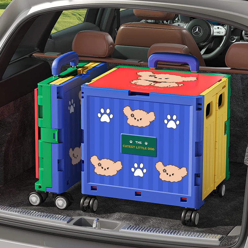 Outdoor Camping Picnic Storage Market Shopping Cart Folding Utility Rolling Wheels Collapsible Carts with Lid Cover