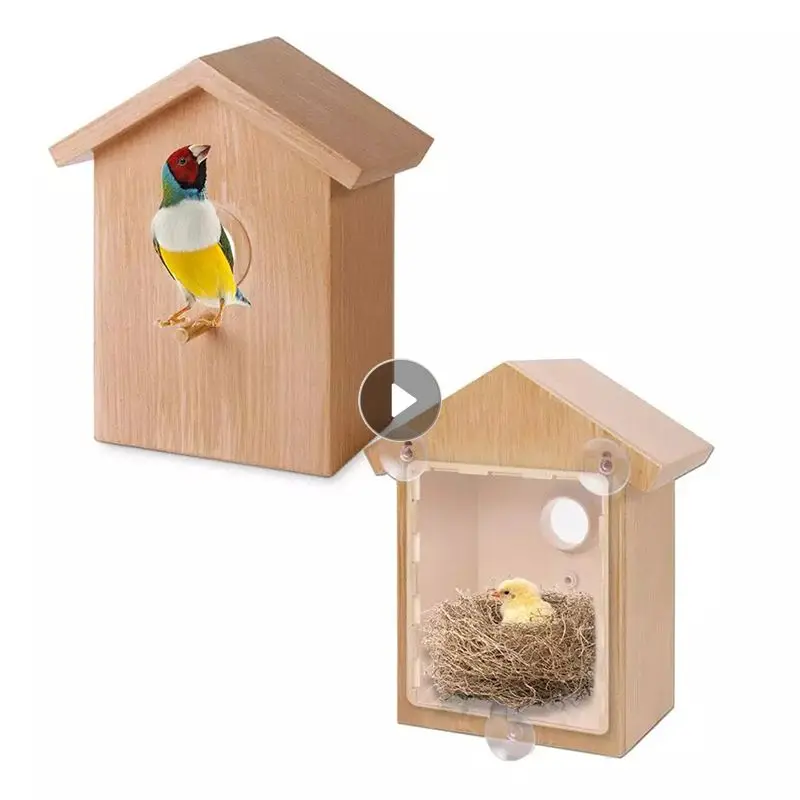 Wood Outdoor Garden Bird Feeding House Window Suction Cups Birdhouse Nest Feeding Outdoor Bird Feeding Accessories Supplies