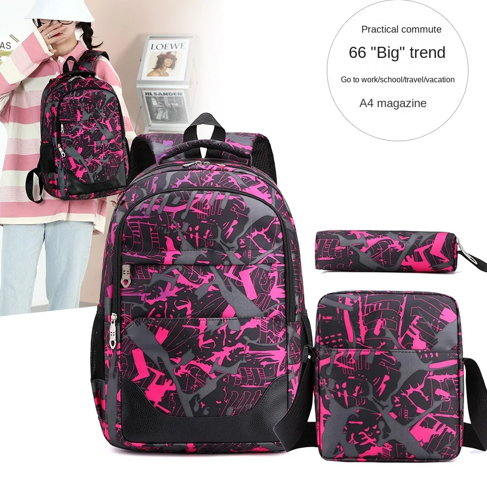 Student Backpack Double Shoulder Bag College Style Unisex Middle High School Three-Piece Set Large