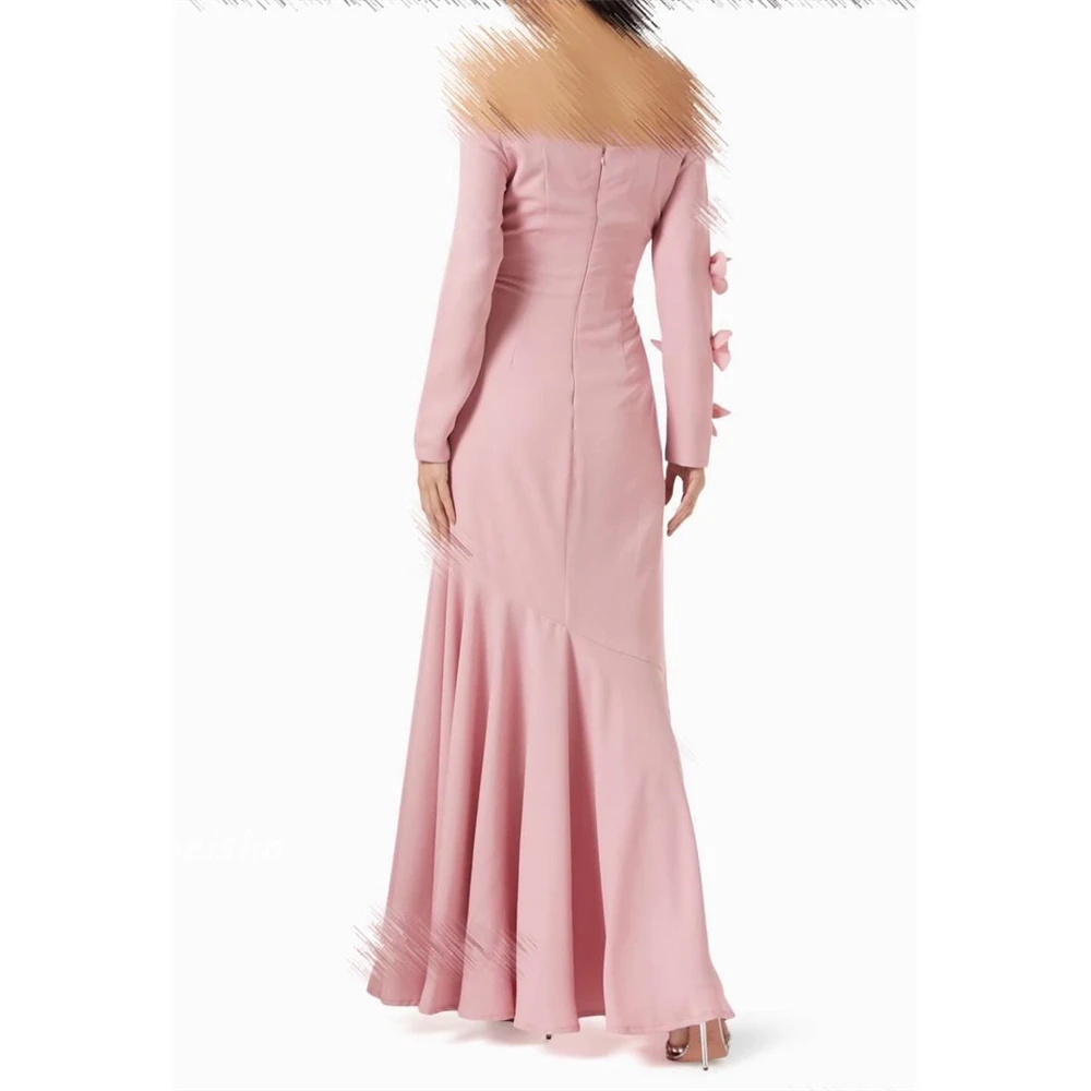 Gaun Midi, Jersey bunga manik-manik Ruched A-line Off-the-shoulder Bespoke gaun acara