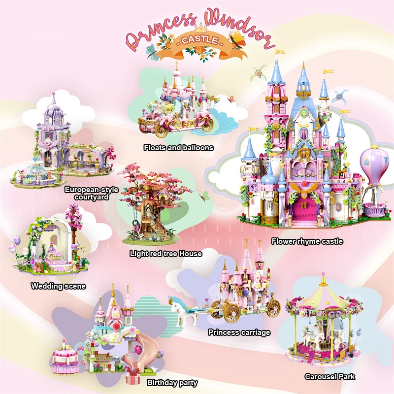 Mädchen Prinzessin Schloss Bausteine Street View Baum Haus Blumenpark Wohnkultur Kinder Ziegel Spielzeug für Kinder Weihnachten Geschenk