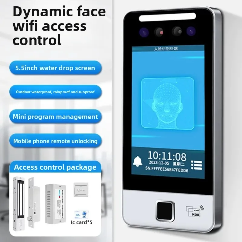KOB Facial and Fingerprint Access Control Terminal with Card Swipe, Password, and WiFi Mini Program 4G Attendance Machine