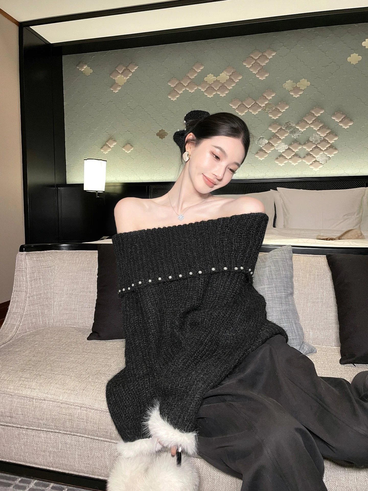 

Alin Cisas Knitted Sweater One oulder Red Aosphere Sequin Women's Faion Polyester Nylon Wool Spandex Crew Ne Long...