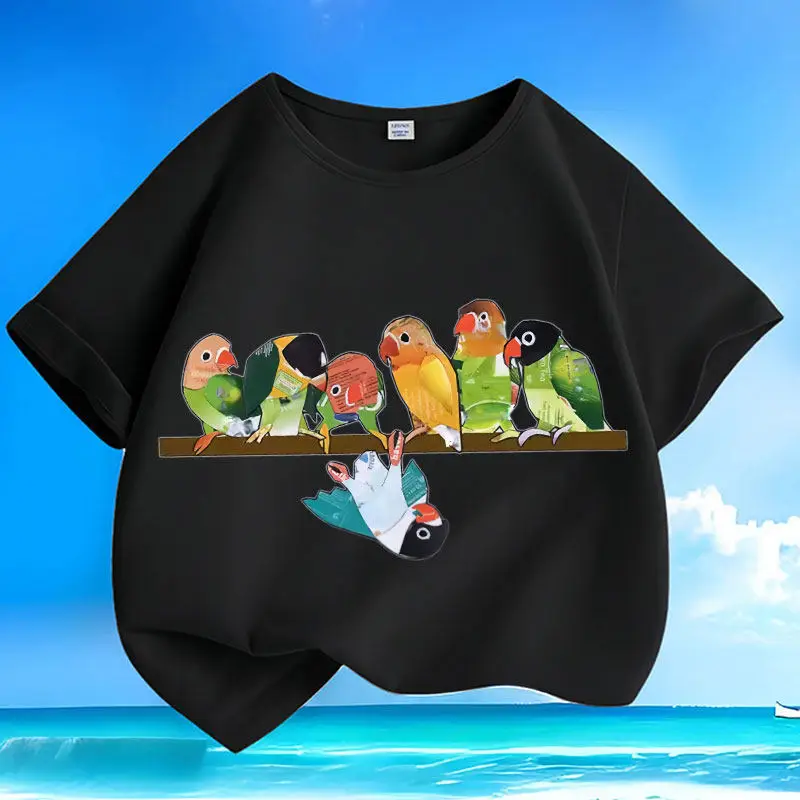 Parrot Pure Cotton Casual Cartoon Printed Children's T-shirt Summer New Parent-child Fashion Trend Personalized T-shirt