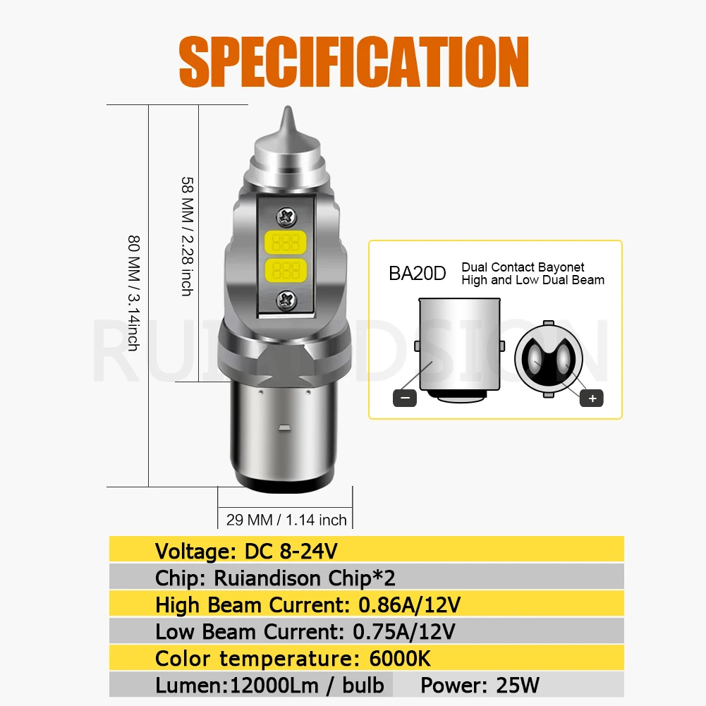 Ruiandsion 1 قطعة السوبر مشرق 12000LM BA20D LED H4 المصباح دراجة نارية بدوره أضواء لمبة ضوء مرحبا/لو شعاع تيار مستمر 8-24 فولت مصباح 6000 كيلو ATV