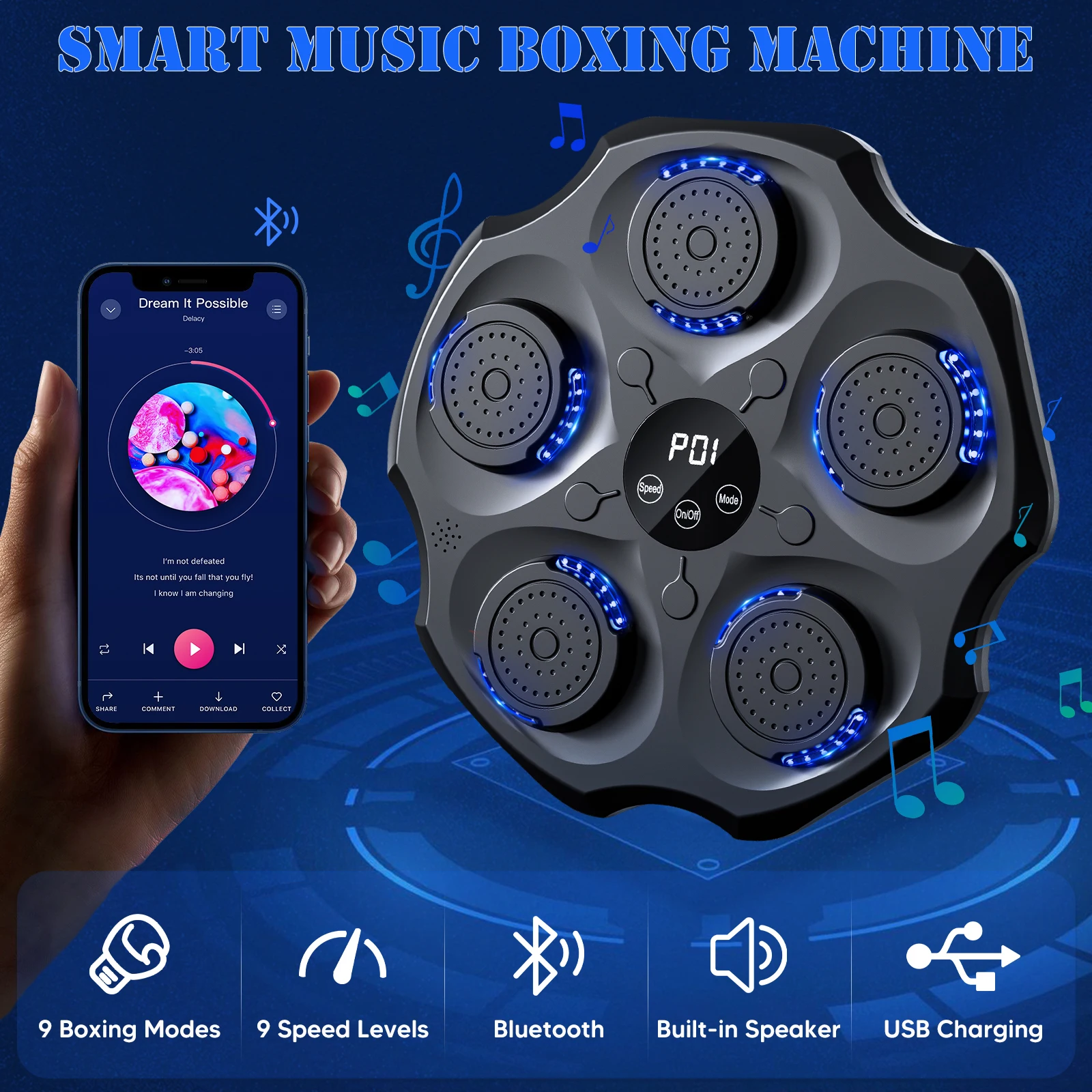 New Upgraded Smart Music Boxing Machine Beats Withthe Rhythm Of Music LED Sandbag Relaxing Reaction Training Target Boxing