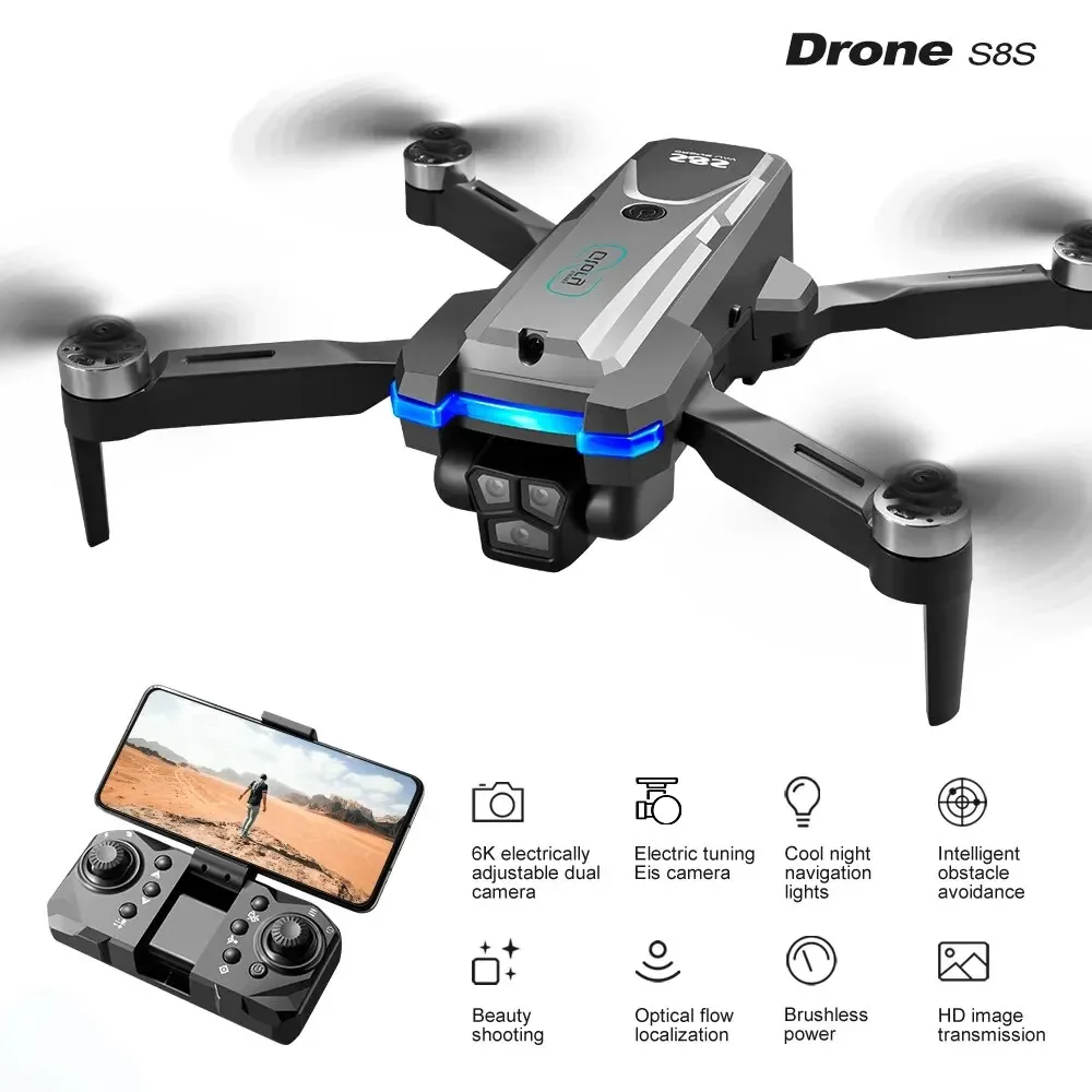 S8S GPS Drone 5G Wifi 8K HD Podwójna kamera ESC Przepływ optyczny 360° °   Unikanie przeszkód Bezszczotkowy silnik RC Składany quadcopter 9000M