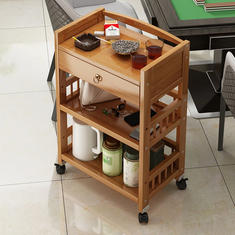 

Wheeled and movable small cart, household solid wood coffee table, small unit sofa,