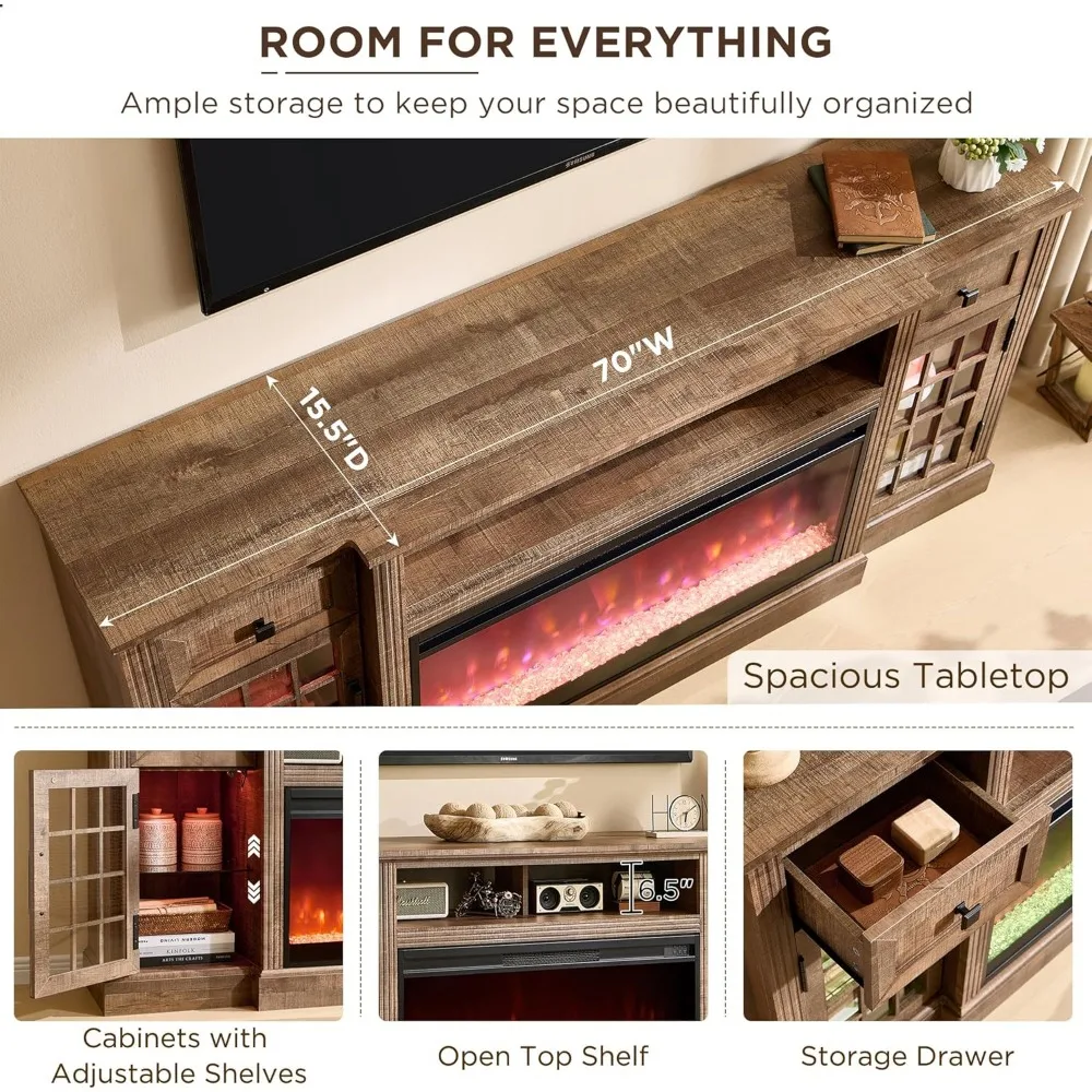 مركز الوسائط الحديث مع 36 مدفأة كهربائية، وأضواء LED، لـ 80 تلفزيونًا