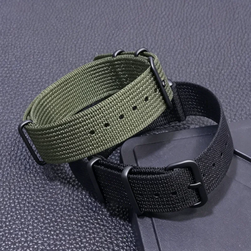 Schwarzes geripptes Uhrenarmband mit Schnalle, universelle Stoffbänder, 18 mm, 20 mm, 22 mm, hochwertiges Nylon-Nato-Uhrenarmband-Zubehör – Detail 3