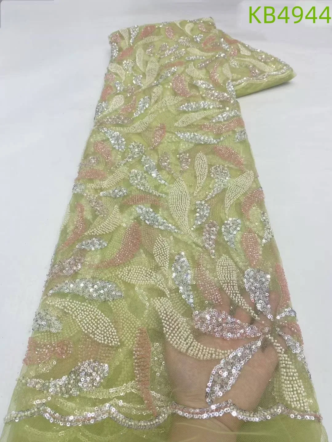 

2025 Новейшая африканская кружевная ткань с бисером, 5 ярдов, высокое качество, 2025 кружевная ткань с блестками из бисера для вечерних платьев KB4944