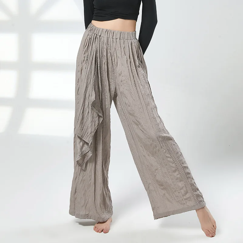 Women modern dance pants dance pants loose body practise pants pleated straight tube wide leg pants classical dance pants