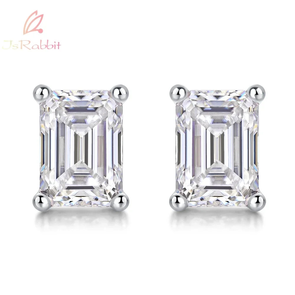 IsRabbit 18K Gold Plated 925 Sterling Silver Emerald Cut 6*8MM GRA Moissanite Diamonds Stud Earrings for Women Gift Fine Jewelry