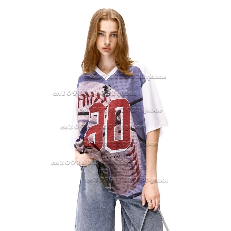 

American Retro 3D Printed Sports T-shirt for Men and Women, Loose, Casual, Breathable, Quick Drying V-neck Short Sleeved Shirt