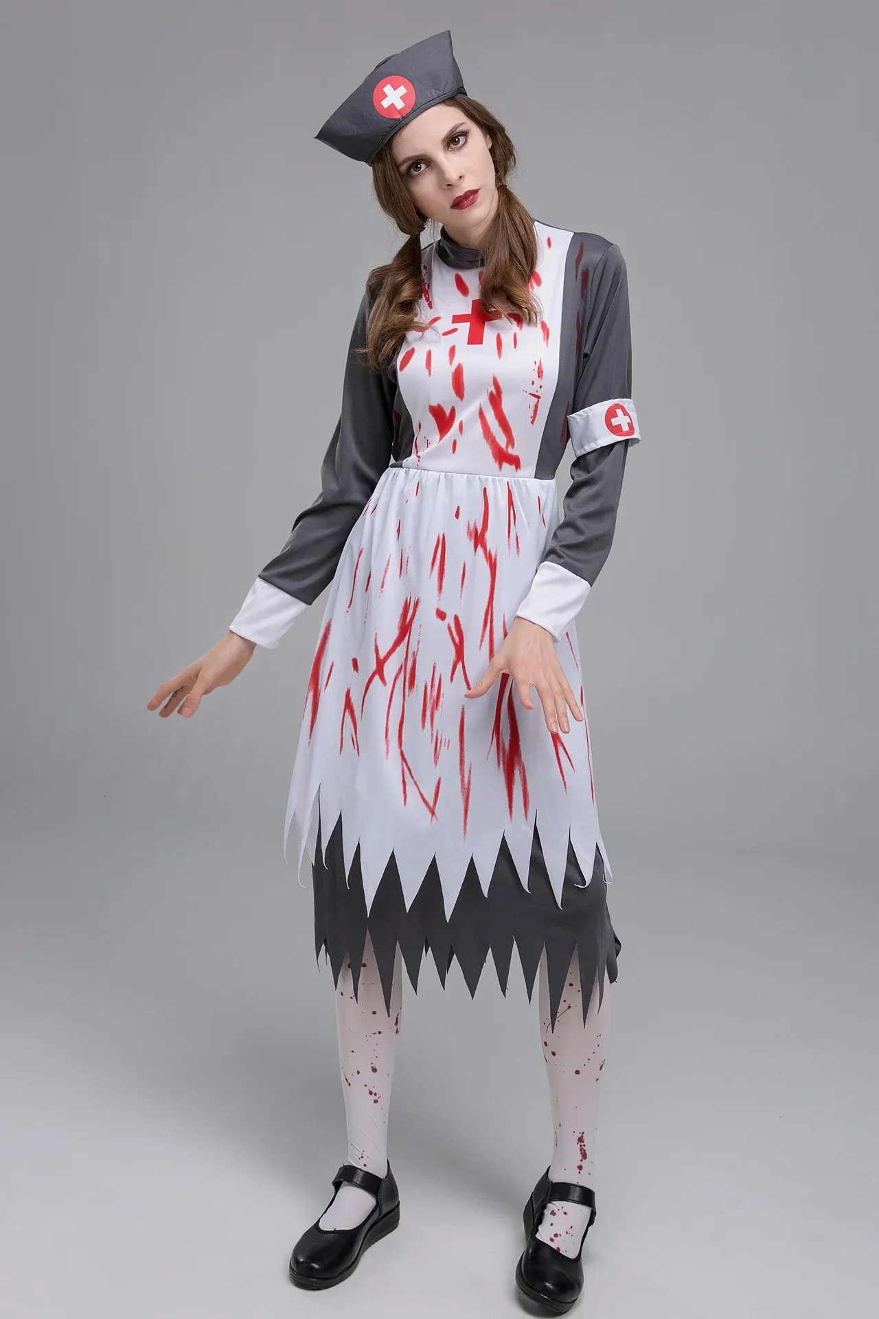 Halloween Black Vampire Zombie Costume Apron Nun Priest Zombie Character Uniform Cosplay Stage Costume Maid Scary Doctor Dress