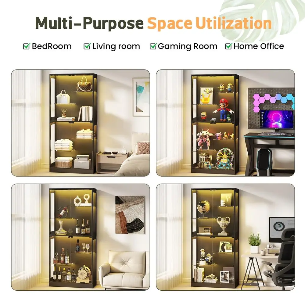 Display Cabinet with Glass Doors 69 Curio Cabinet for Collectibles with RGB LED Lights and Adjustable Shelves, Glass Display Ca view 5