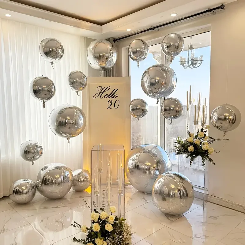 10–70 Zoll silberne runde Luftballons 4D großer Silber Gold Heliumballon DIY für Geburtstag Babyparty Hochzeit Brautparty Dekor Glob – Detail 3