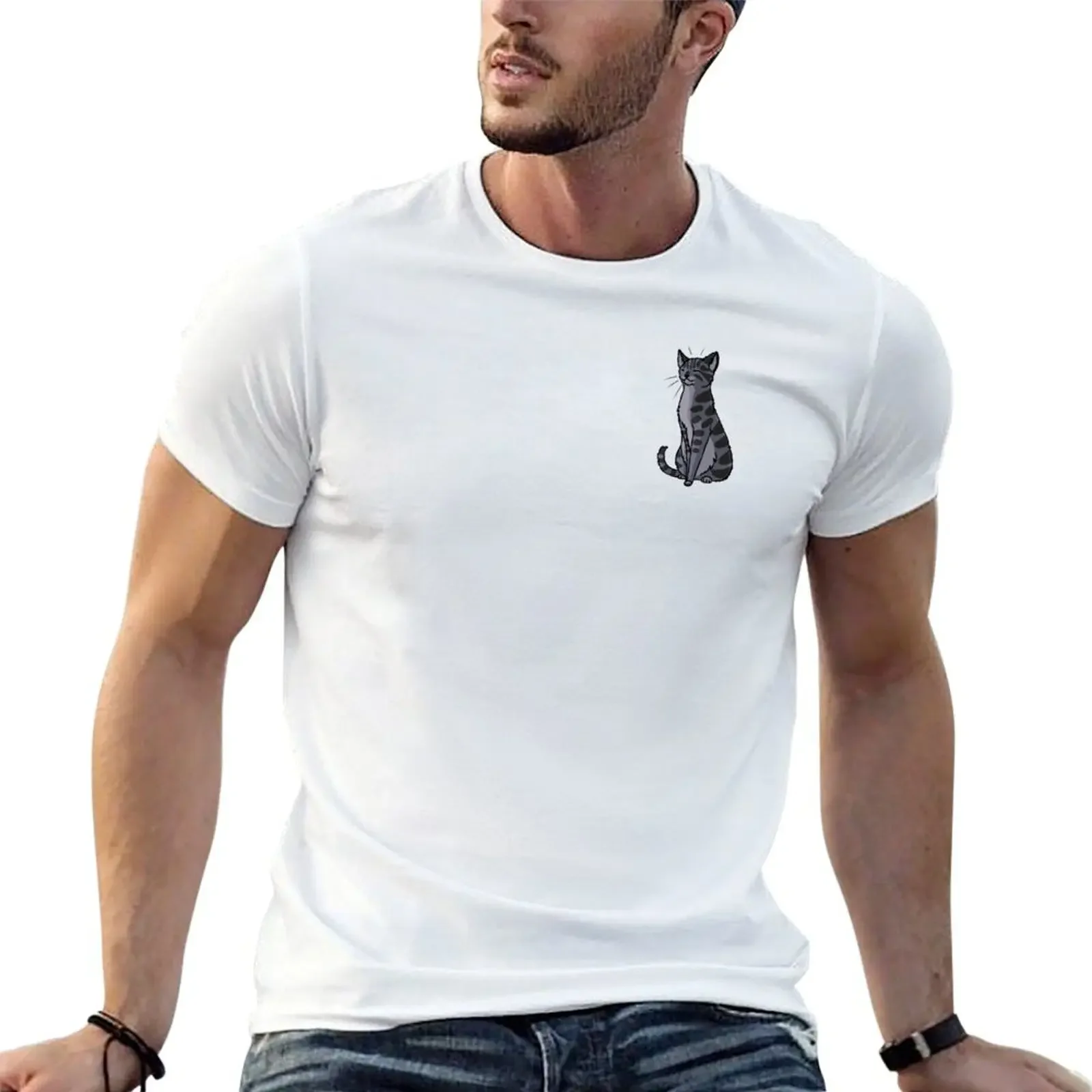 Simple Sitting Grey Tabby Cat T-Shirt shirts graphic vintage anime shirt Short sleeve tee men