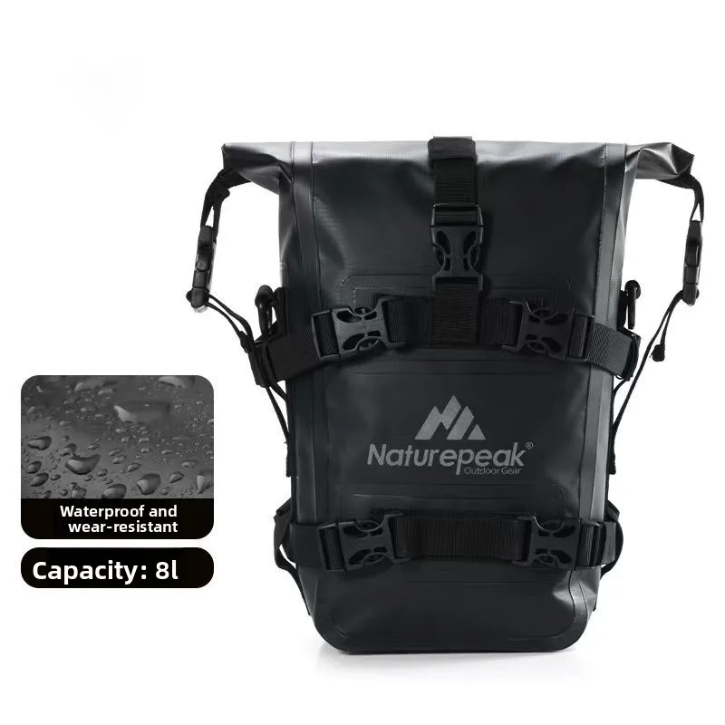 Motorcycle Crash Bar Bag 8L Waterproof PVC Engine Guard Saddlebag with Quick Release Buckle Reflective Trim Backing Pad for