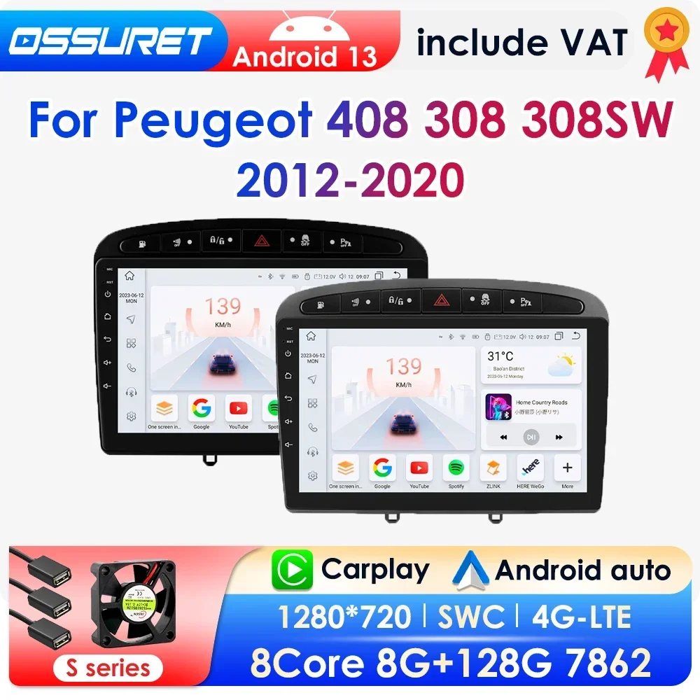 Autoradio Carplay Android 13, Navigation GPS, DSP, Caméra 408, Sans DVD, Lecteur de Limitation, 2Din, pour Voiture KIT 308, 360, 308SW