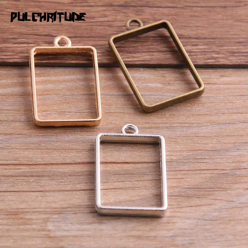 10Pcs 21*34mm 7 Color Alloy Jewelry Accessories Rectangular Charm Hollow Glue Blank Pendant Tray Bezel